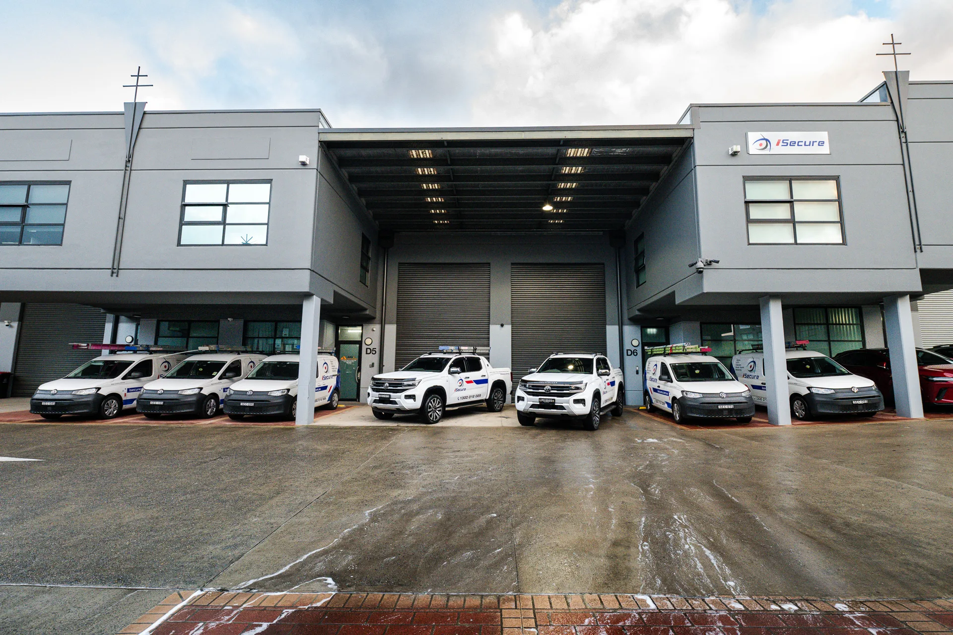 The iSecure patrol fleet lined up at the Kingsgrove headquarters