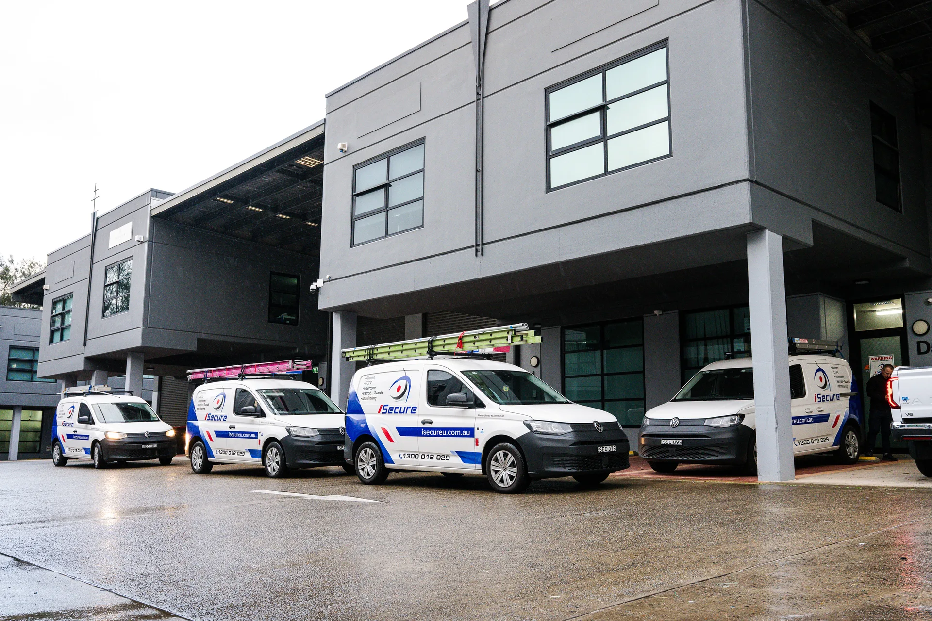 The iSecure fleet parked outside the Kingsgrove headquarters