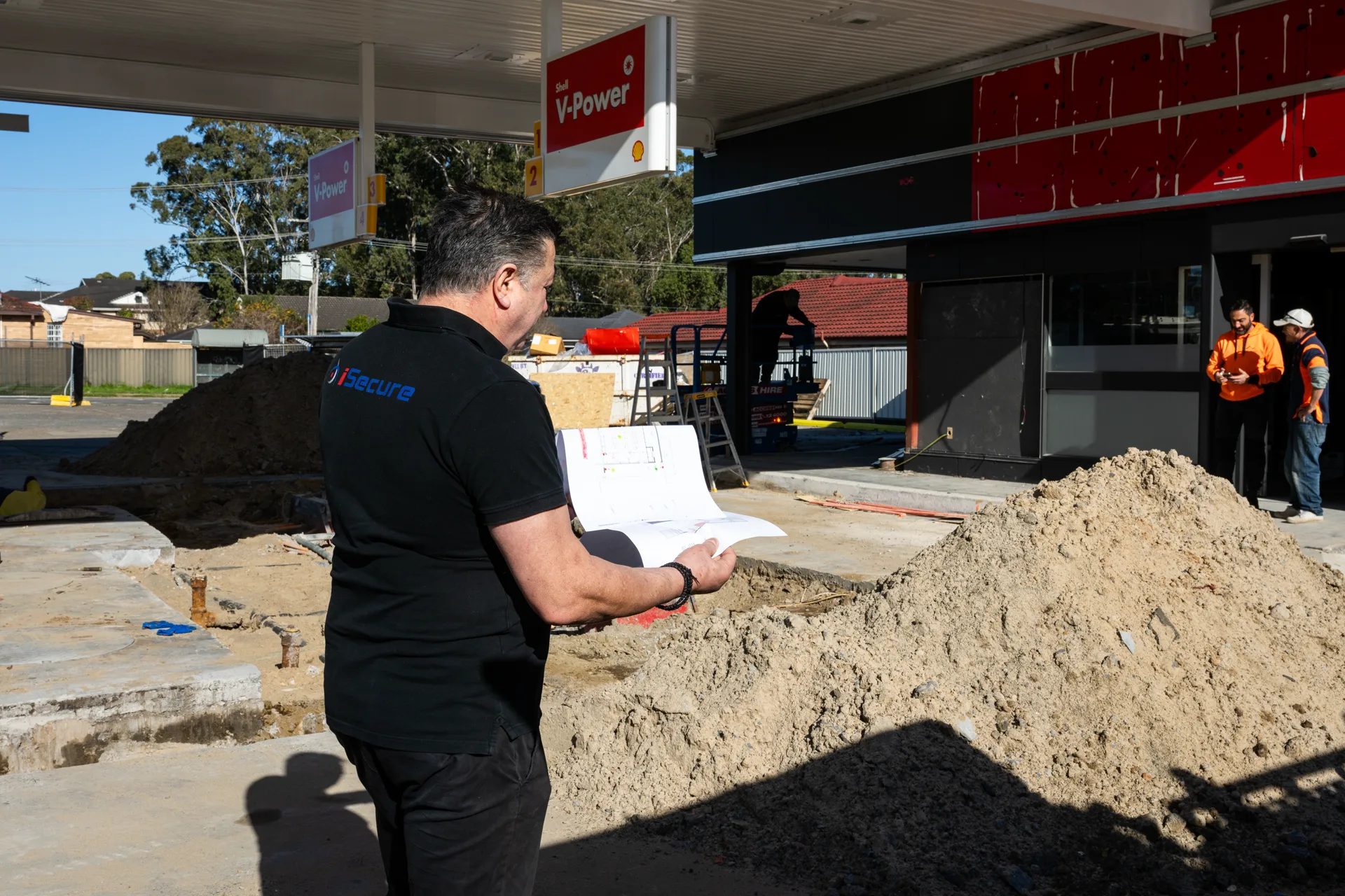 Reviewing site plans on a commercial job