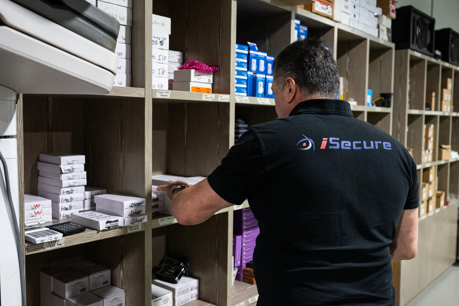 Stocked equipment shelves at the Kingsgrove warehouse