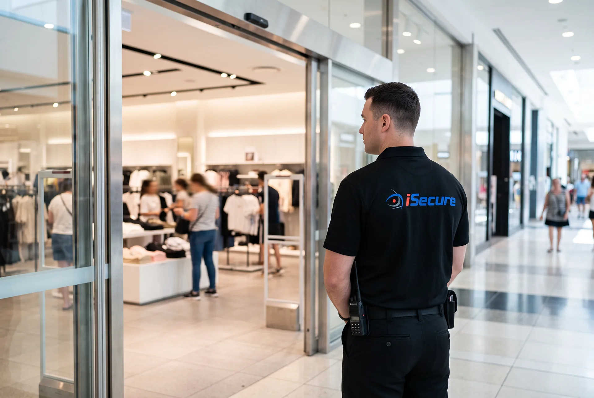 An iSecure guard watching over a retail entrance